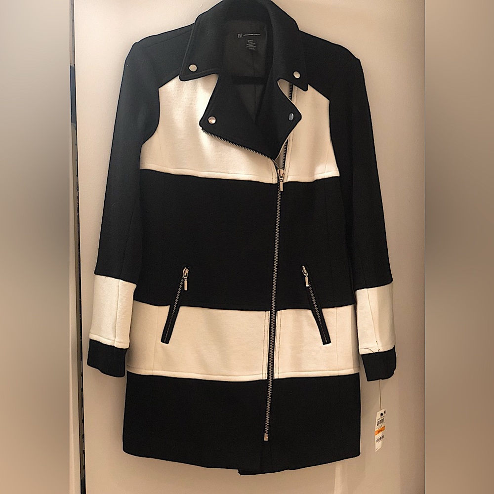 NWT INC International Concepts Black & White Zip Front Jacket /Coat - Sz Small